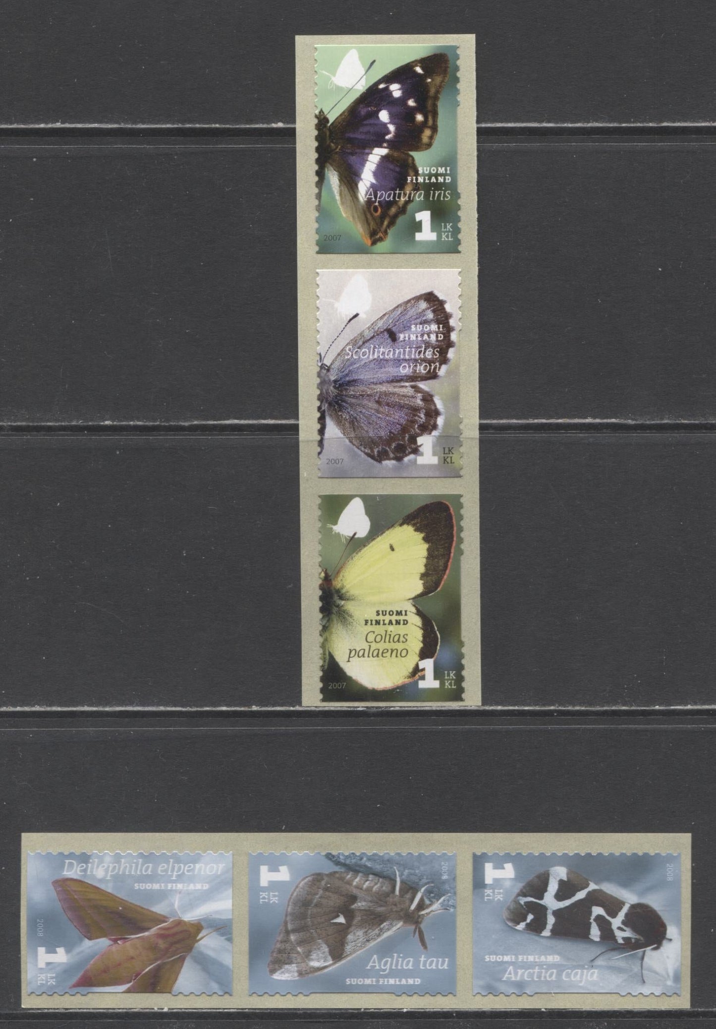 Lot 187 Finland SC#1296/1314 2007-2008 Butterflies & Moth Issues, 2 VFNH Strips Of 3, Click on Listing to See ALL Pictures, 2017 Scott Cat. $15.25