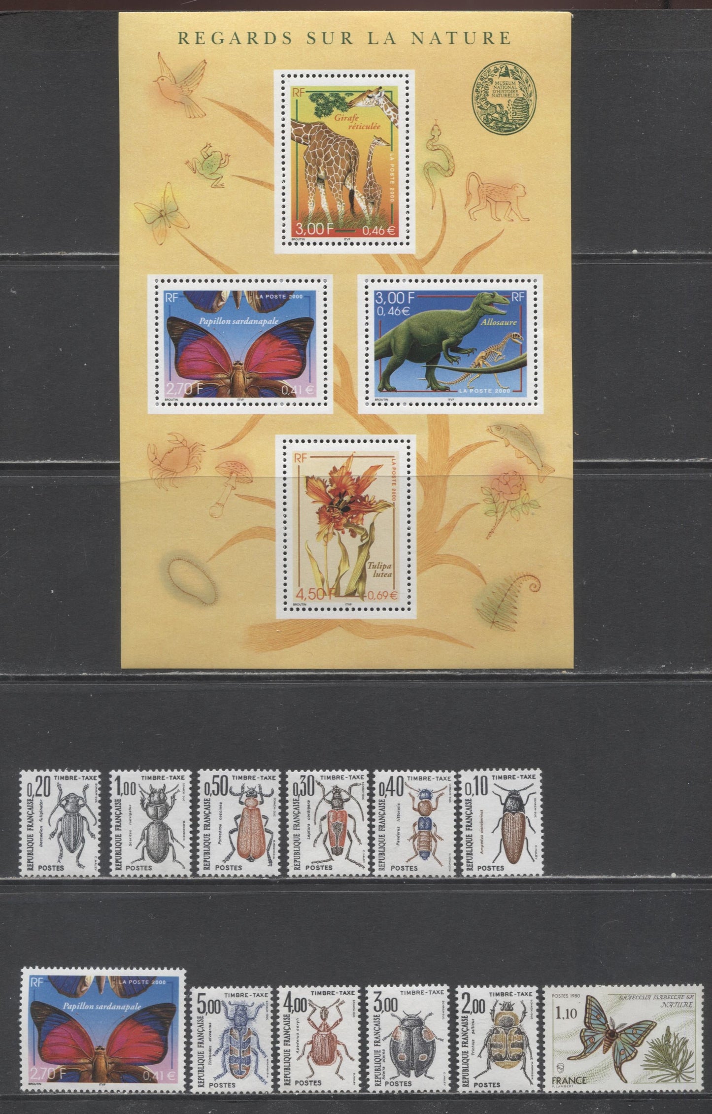 Lot 188 France SC#1708/J114 1980-1983 Butterfly & Insect Postage Dues, 12 VFNH/OG Singles & Souvenir Sheet, Click on Listing to See ALL Pictures, 2017 Scott Cat. $13.6