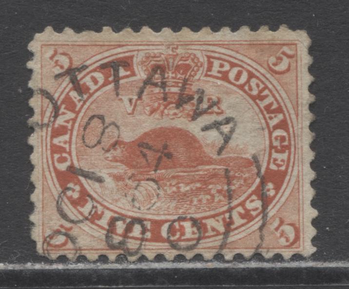 Lot 196 Canada #15 5c Vermilion Beaver, 1859-1867 First Cents Issue, A Fine Used Single, SON October 18, 1864 Ottawa Cancel, Perf. 11.75 x 12