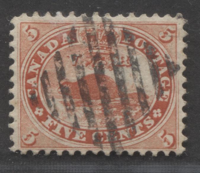 Lot 197 Canada #15 5c Vermilion Beaver, 1859-1867 First Cents Issue, A VF Used Single, SON Full Square Barred Grid Cancel, Perf. 12