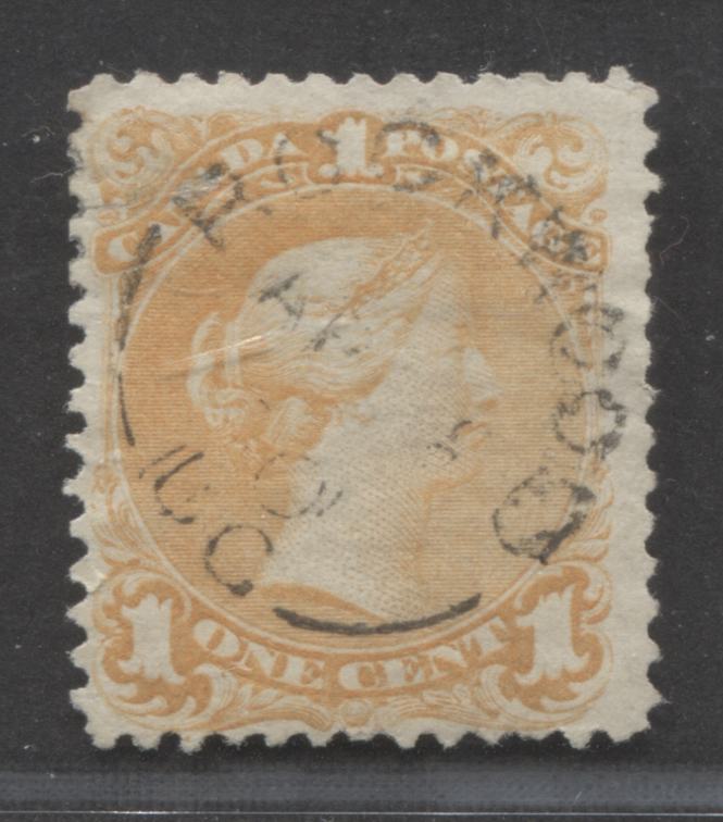 Lot 198 Canada #23i 1c Yellow Queen Victoria, 1868-1897 Large Queen Issue, A VG Used Single, SON April 9, 1870 Rockwood, UC Split Ring Cancel, Duckworth Paper 9