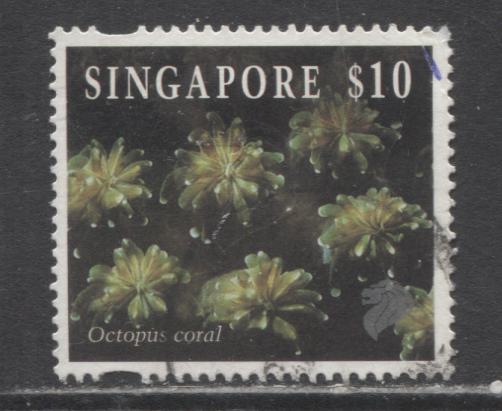 Lot 20 Singapore SC#824 $10 Multicolored 1994 Marine Life Issue, A Very Fine Used Single, Click on Listing to See ALL Pictures, 2017 Scott Cat. $25