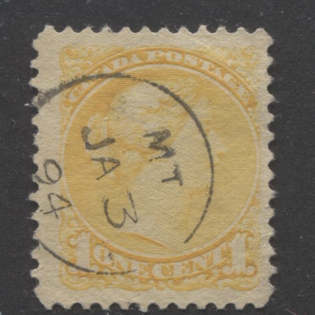 Lot 203 Canada #35 1c Yellow Queen Victoria, 1870-1897 Small Queen Issue, A VF Used Single, SON Montreal Squared Circle Precursor Cancel, Dated January 3, 1894, 2nd Ottawa Printing