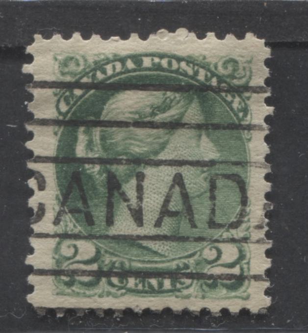 Lot 210 Canada #36i 2c Green Queen Victoria, 1870-1897 Small Queen Issue, A VF Used Single, Beautiful Jumbo Margins, Canada Straight-Line Cancel, 2nd Ottawa Printing