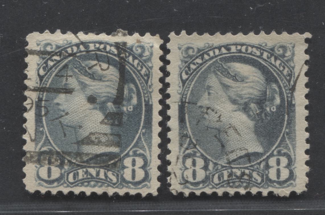 Lot 234 Canada #44b 8c Slate Queen Victoria, 1870-1897 Small Queen Issue, 2 VF Used Singles, Each A Slightly Different Shade