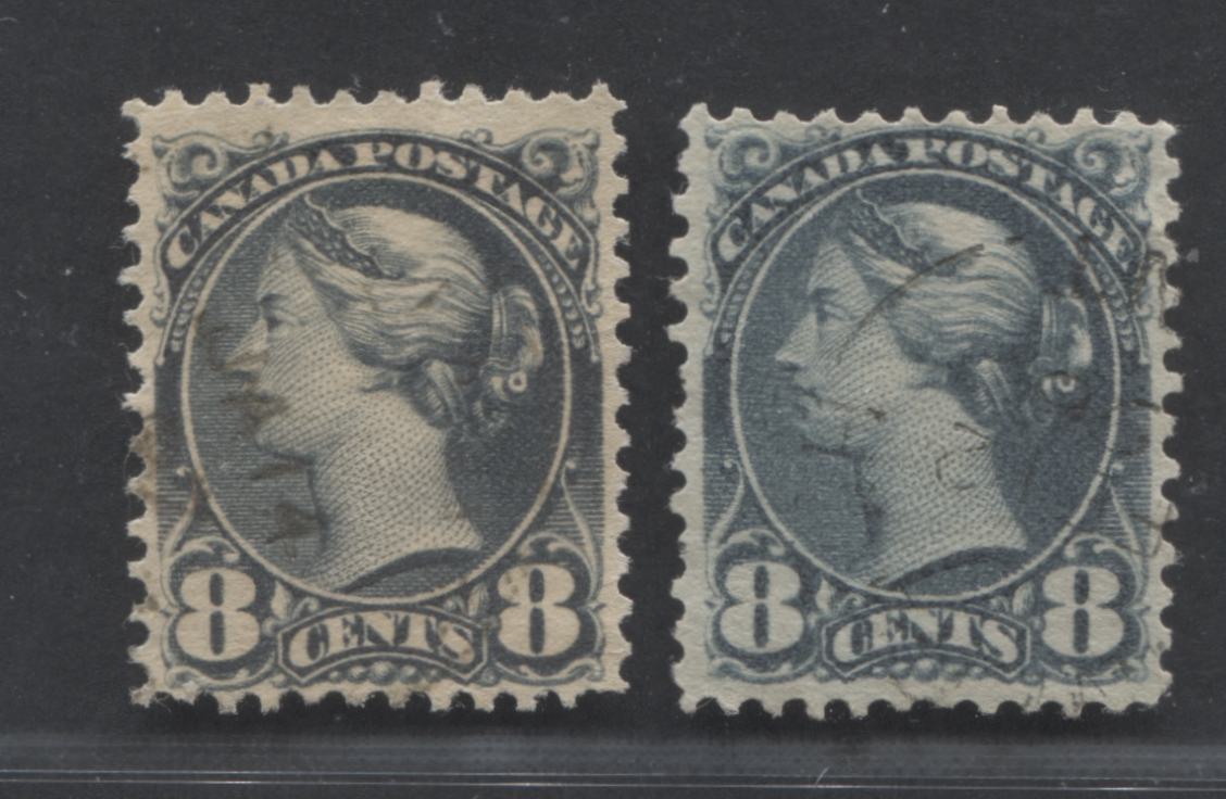 Lot 235 Canada #44b 8c Slate & Bluish Slate Queen Victoria, 1870-1897 Small Queen Issue, 2 VF Used Singles, One A Very Bluish Slate, The Other A Deeper Slate