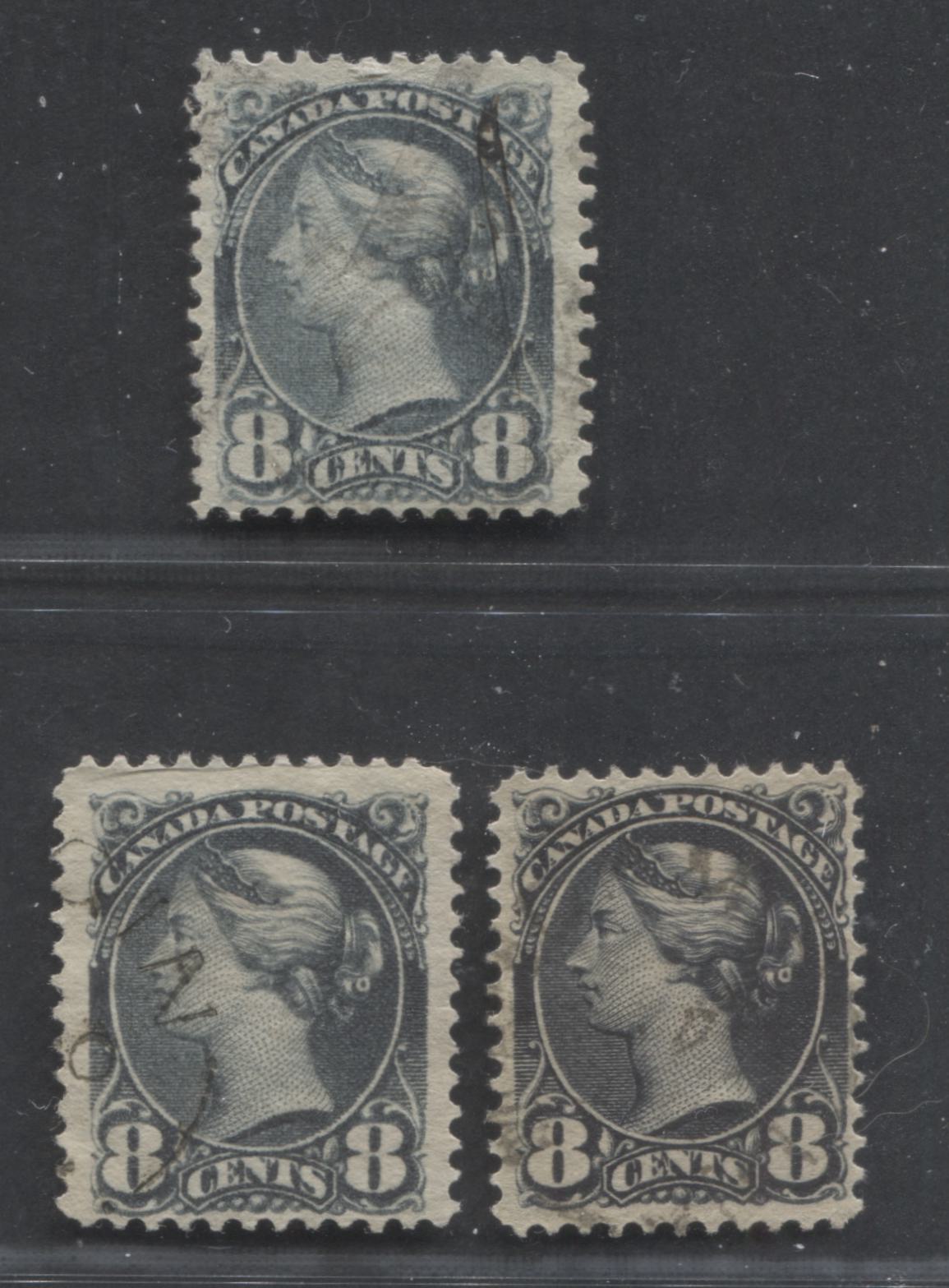Lot 238 Canada #44, 44b 8c Violet Black & Slate Queen Victoria, 1870-1897 Small Queen Issue, 3 Fine Used Singles, Including Two Different Shades of Slate