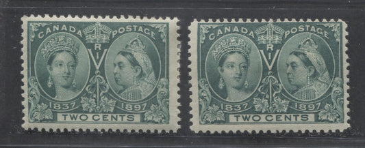 Lot 244 Canada #52 2c Green Queen Victoria, 1897 Diamond Jubilee Issue, 2 Fine OG Singles, With Slightly Different Shades of Green, One Slightly Deeper Than The Other