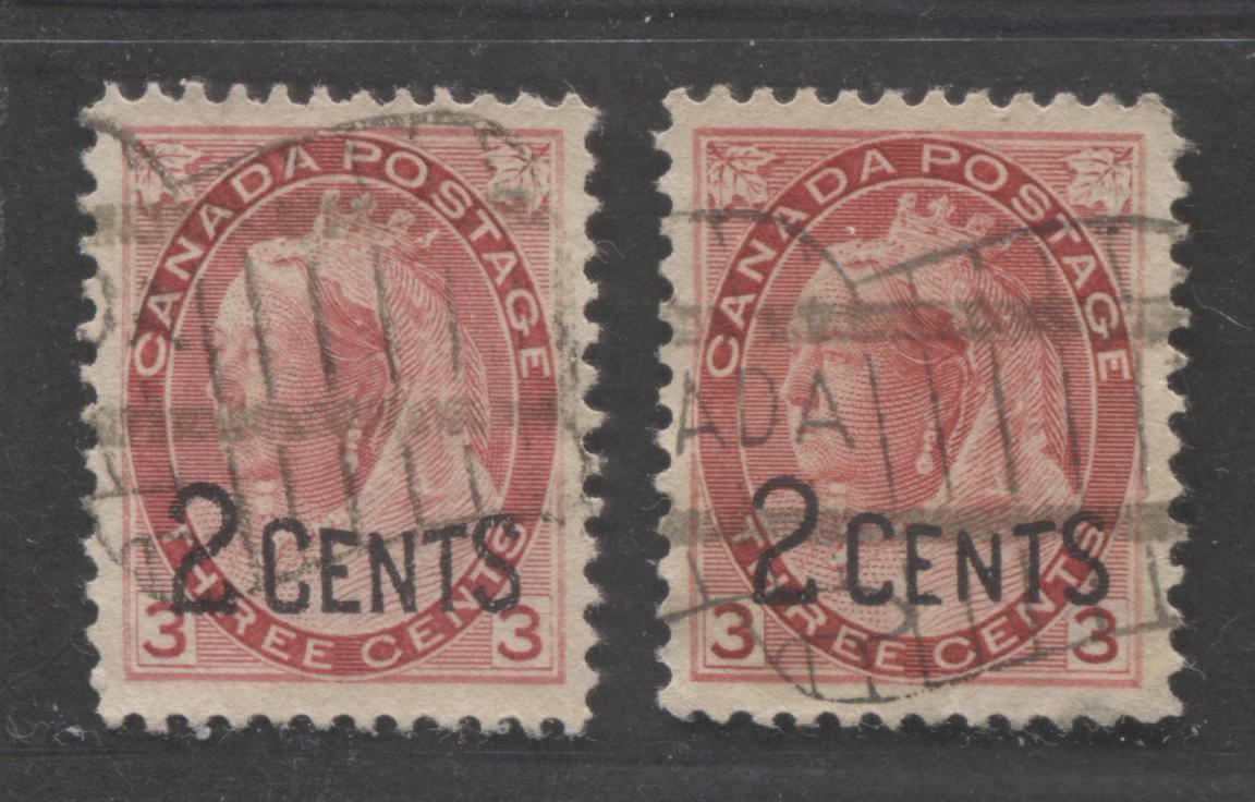 Lot 268 Canada #88 2c on 3c Carmine Queen Victoria, 1899 Surcharges, 2 ...