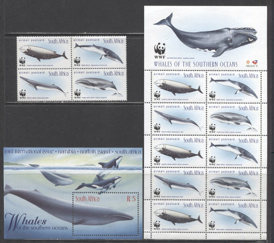 Lot 27 South Africa SC#1095/C306 1978-1998 Whales - WWF Issues, 3 VFNH Souvenir Sheets & Block Of 4, Click on Listing to See ALL Pictures, 2017 Scott Cat. $17