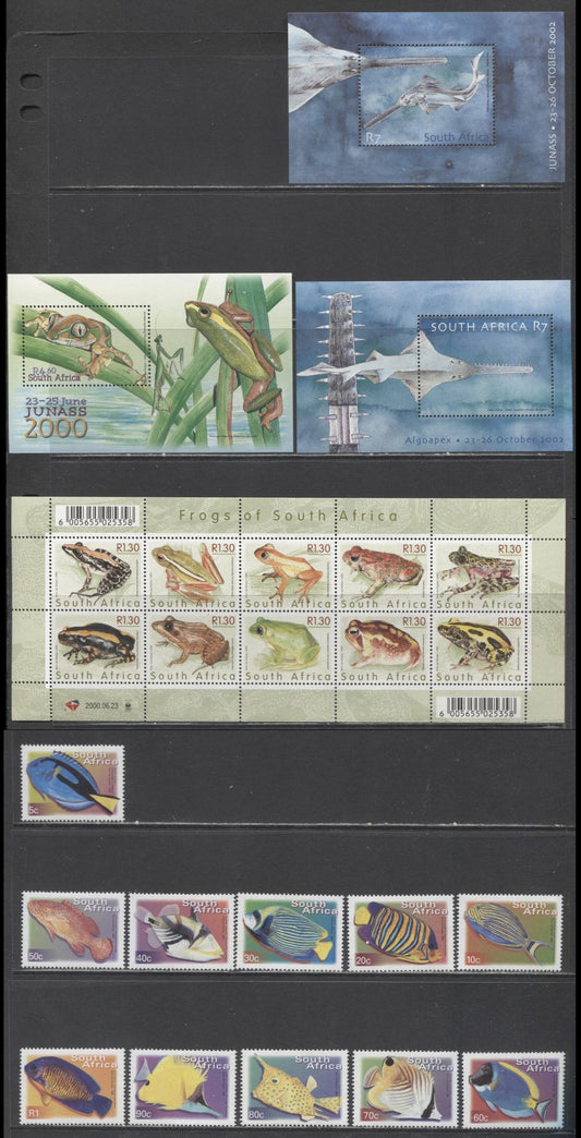 Lot 28 South Africa SC#1156/1300 2000-2002 Toads & Frogs, Fish & Sawfish Issues, 14 VFNH Singles & Souvenir Sheets, Click on Listing to See ALL Pictures, 2017 Scott Cat. $17.2