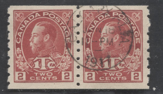 Lot 286 Canada #MR6 2c + 1c Deep Rose Red King George V, 1911-1928 Admiral Issue, A VF Used Coil Pair, Die 1, SON January 18, 1917 Calgary CDS Cancel