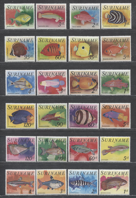 Lot 32 Suriname SC#447/C87 1976-1978 Fish Issues, 24 VFNH/OG Singles, Click on Listing to See ALL Pictures, 2017 Scott Cat. $19.35