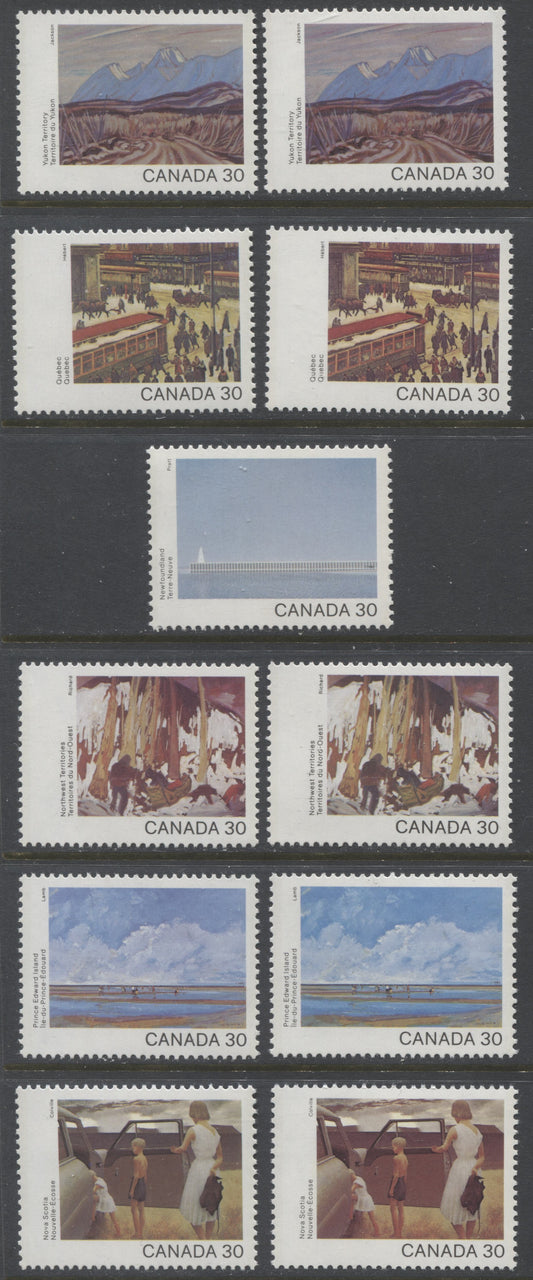 Lot 322 Canada #955-960 30c Multicoloured Yukon Territory - Nova Scotia, 1982 Canada Day Issue, 11 VFNH Singles, With 2 Distinct Shade Variations of Most Values, NF/NF Paper