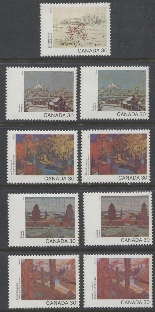 Lot 323 Canada #961-966 30c Multicoloured Saskatchewan - Manitoba, 1982 Canada Day Issue, 9 VFNH Singles, With 2 Distinct Shade Variations of Most Values, NF/NF Paper