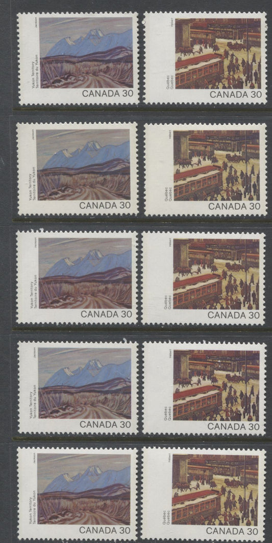 Lot 324 Canada #955-956 30c Multicoloured Yukon Territory - Quebec, 1982 Canada Day Issue, 10 VFNH Singles, On DF2/DF2, LF3/LF3-fl, DF1/DF1, NF/NF and DF1/NF-fl Papers