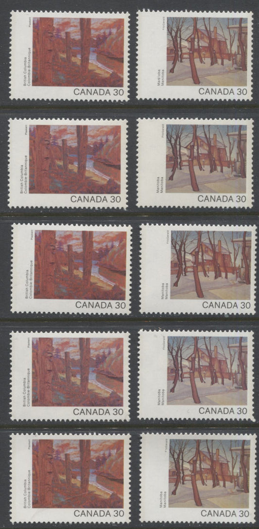 Lot 329 Canada #965-966 30c Multicoloured British Columbia & Manitoba, 1982 Canada Day Issue, 10 VFNH Singles, On DF2/DF2, LF3/LF3-fl, DF1/DF1, NF/NF and DF1/NF-fl Papers