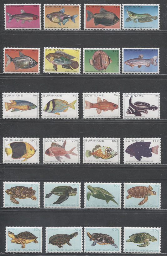 Lot 33 Suriname SC#530/C100 1979-1982 Fish - Turtle Issues, 24 VFNH Singles, Click on Listing to See ALL Pictures, 2017 Scott Cat. $17.95