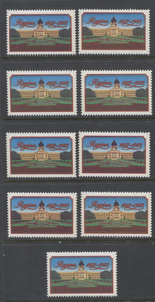 Lot 331 Canada #967 30c Multicoloured Legislature Building, 1982 Regina Centenary, 9 VFNH Singles, On LF/F, DF/LF, And DF/DF Papers, Different Ground Shades