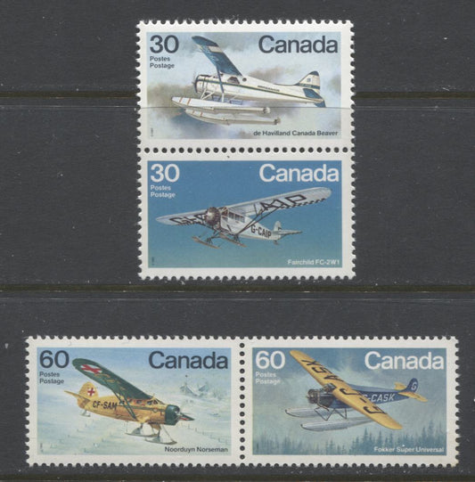 Lot 345 Canada #970a, 972a 60c Multicoloured Fokker Super Universal & Noorduyn Norseman, 1982 Bush Aircraft Issue, 2 VFNH Horizontal & Vertical Se-Tenant Pairs, Scarce NF/NF-fl Paper