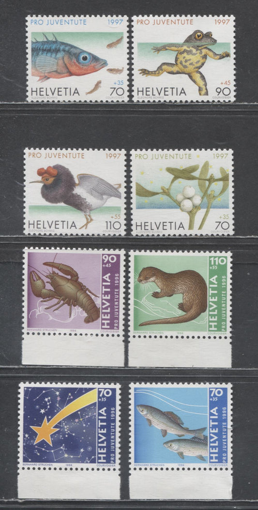 Lot 35 Switzerland SC#B617/B628 1996-1997 Life In/Around Water, 8 VFOG/NH Singles, Click on Listing to See ALL Pictures, 2017 Scott Cat. $15.6