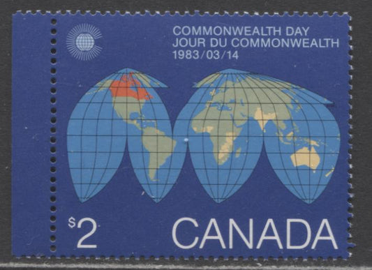 Lot 353 Canada #977i 2 Multicoloured Map Of The Earth, 1983 Commonwealth Day, A VFNH Single, Scarce NF/NF Paper