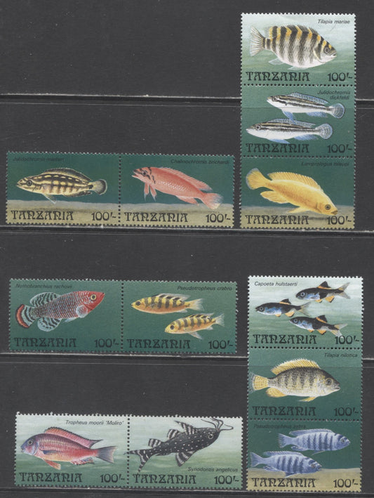 Lot 38 Tanzania SC#893a-893i 1992 Fish Issue, 4 VFNH Pairs & Vertical Strip Of 3, Click on Listing to See ALL Pictures, 2017 Scott Cat. $17
