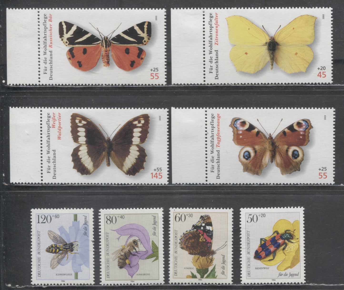 Lot 395 Germany SC#B616/B964 1984-2005 Insects & Butterfly Semi Postals, 8 VFOG Singles, Click on Listing to See ALL Pictures, 2017 Scott Cat. $15.45