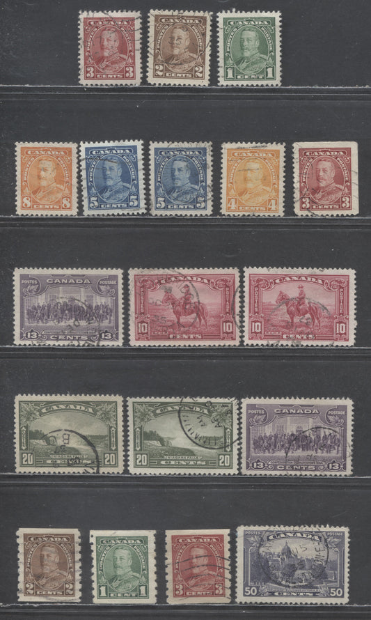 Lot 398 Canada #217-226, 228-230, 223i 1c- $1 Green - Dull Violet King George V & Various Scenes, 1935-1937 Dated Die Issue, 18 Fine & VF Used Singles, Nice Light Cancels
