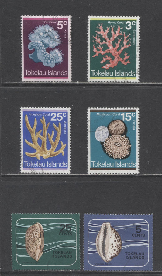 Lot 44 Tokelau SC#33/44 1972-1974 Corals & Shell Issues, 6 Very Fine Used Singles, Click on Listing to See ALL Pictures, 2017 Scott Cat. $5.85