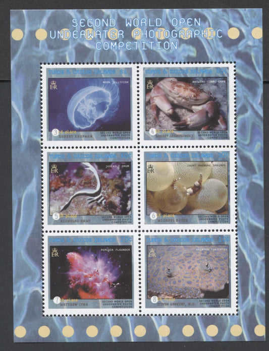 Lot 53 Turks & Caicos SC#1281 10c-$1 Multicolored 1999 2nd World Underwater Photo Winners Issue, A VFNH Souvenir Sheet Of 6, Click on Listing to See ALL Pictures, 2017 Scott Cat. $11