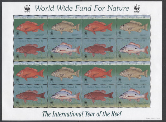 Lot 54 Turks & Caicos SC#1247 25c Multicolored 1998 WWF Issues, A VFNH Sheet Of 16, Click on Listing to See ALL Pictures, 2017 Scott Cat. $15