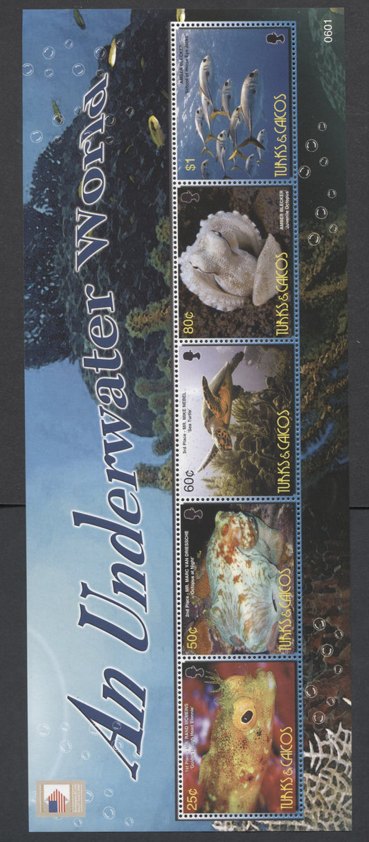 Lot 55 Turks & Caicos SC#1452 25c-$1 Multicolored 2006 Marine Life Issue, A VFNH Sheet Of 5, Click on Listing to See ALL Pictures, 2017 Scott Cat. $6.5