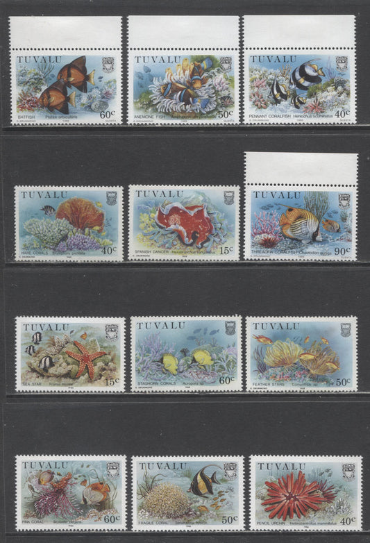 Lot 59 Tuvalu SC#397/527 1986-1988 Marine Life Issues, 12 VFOG Singles, Click on Listing to See ALL Pictures, 2017 Scott Cat. $21.3