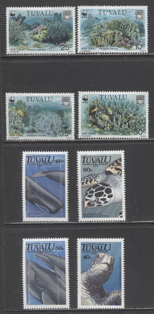 Lot 60 Tuvalu SC#570/620 1991-1992 Endangered Marine Life - Blue Coral Issues, 8 VFOG Singles, Click on Listing to See ALL Pictures, 2017 Scott Cat. $19.5