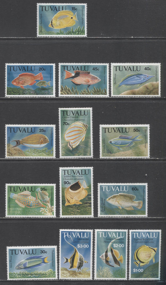 Lot 61 Tuvalu SC#598-611 1992 Fish Issue, 14 VFNH Singles, Click on Listing to See ALL Pictures, 2017 Scott Cat. $14.5
