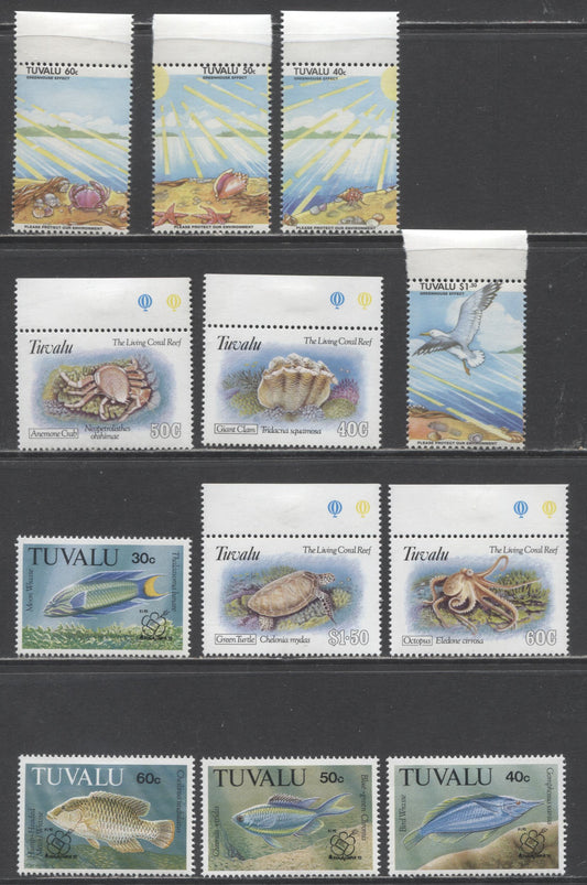 Lot 62 Tuvalu SC#629/652 1992-1993 Fish Overprints, Marine Life & Greenhouse Effect Issues, 12 VFOG Singles, Click on Listing to See ALL Pictures, 2017 Scott Cat. $18.15