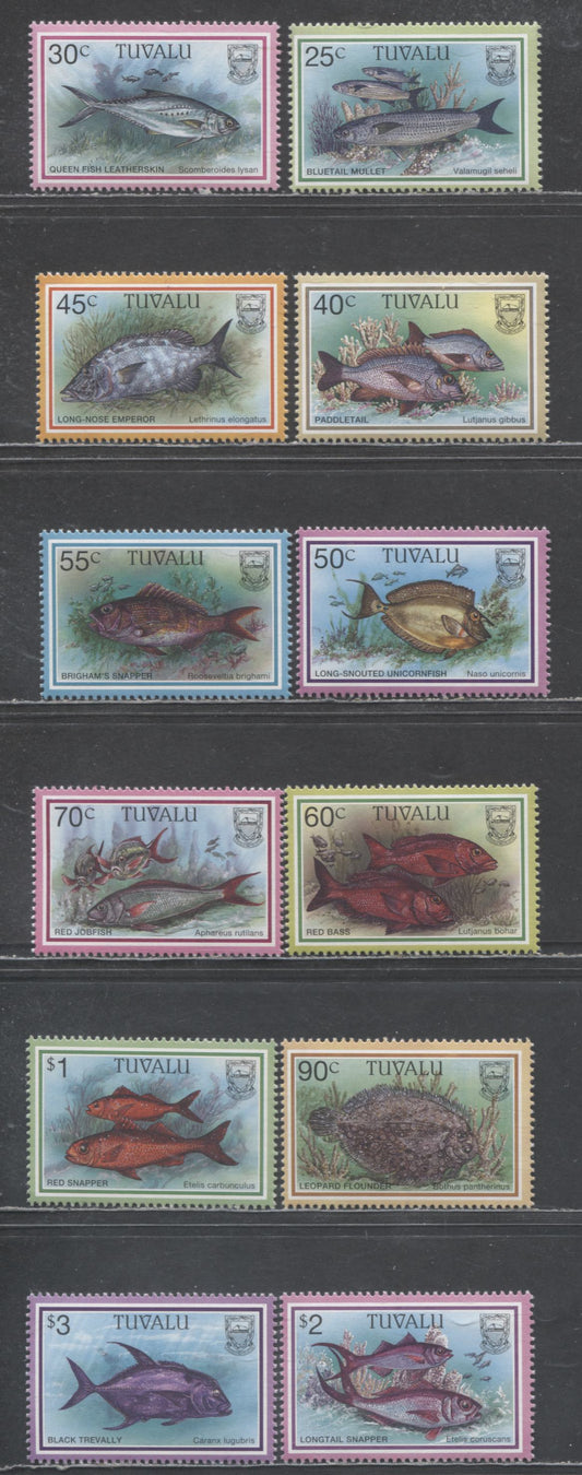 Lot 64 Tuvalu SC#729-740 1997 Fish Issues, 12 VFNH Singles, Click on Listing to See ALL Pictures, 2017 Scott Cat. $14.3