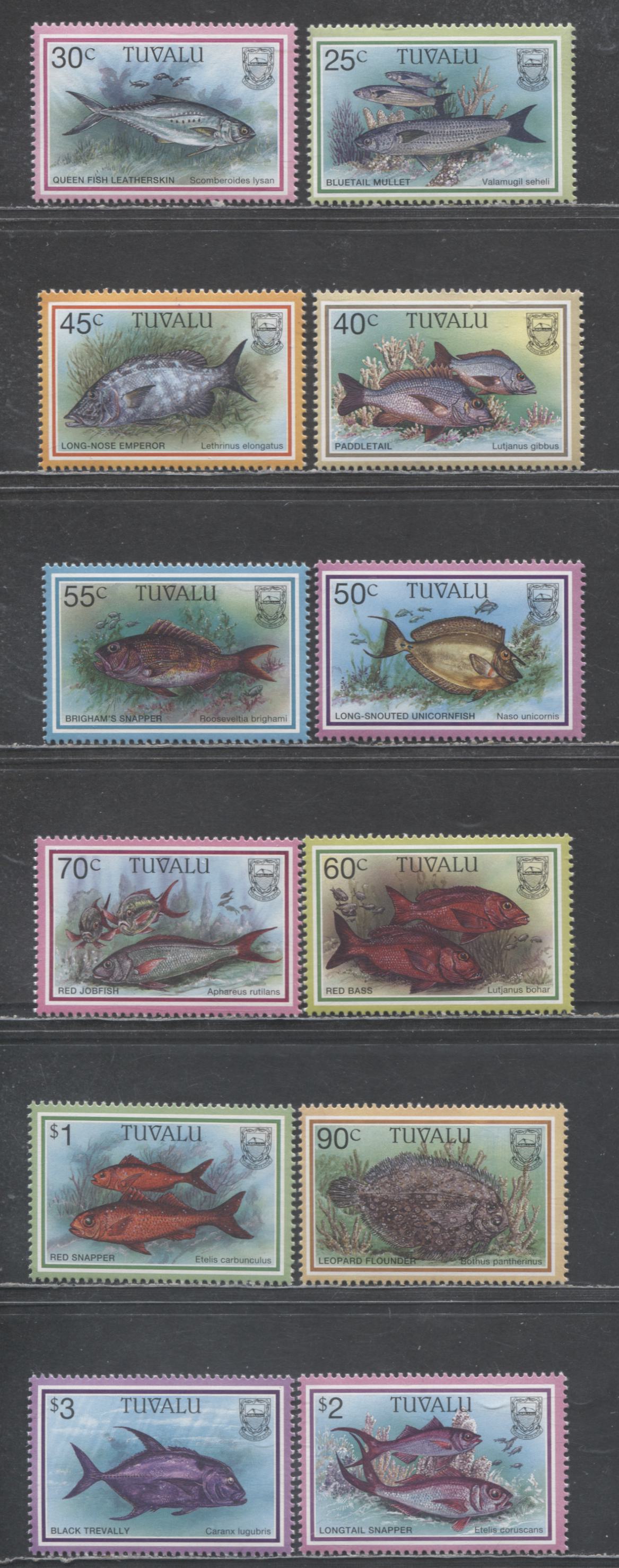 Lot 64 Tuvalu SC#729-740 1997 Fish Issues, 12 VFNH Singles, Click on Listing to See ALL Pictures, 2017 Scott Cat. $14.3