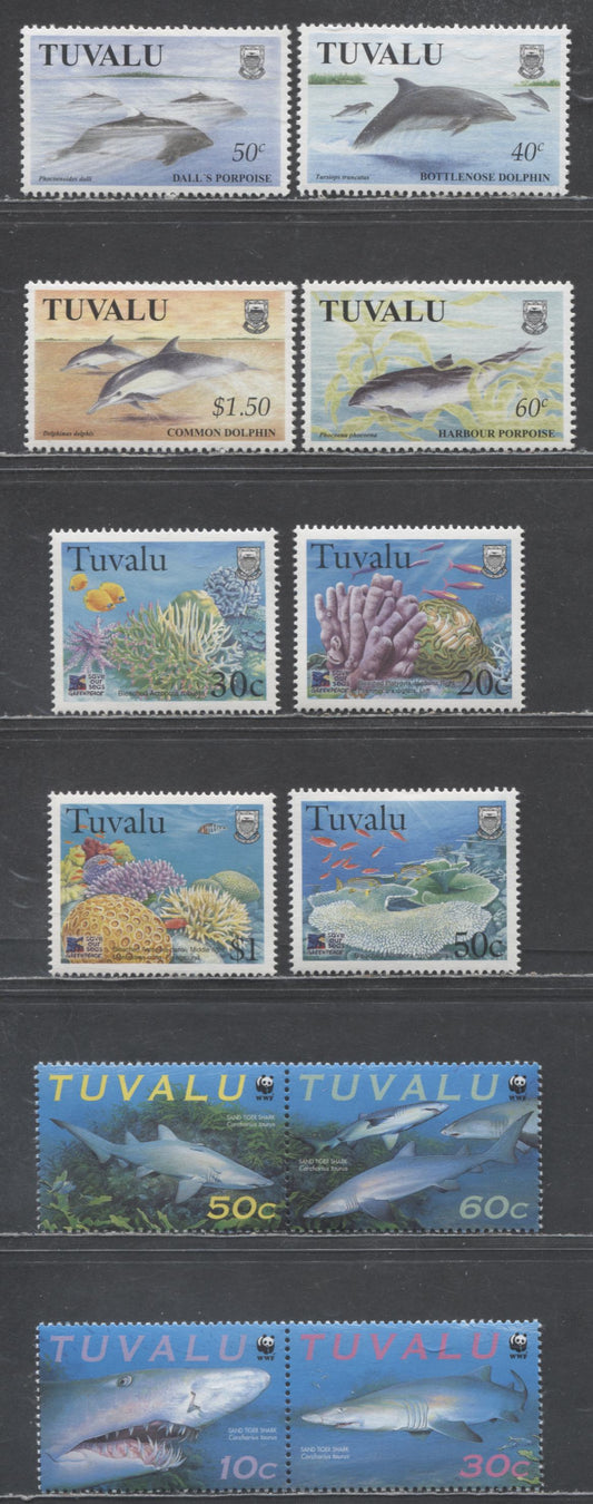 Lot 65 Tuvalu SC#772/816d 1998-2000 Dolphins, Greenpeace & WWF Issues, 10 VFNH Singles & Pairs, Click on Listing to See ALL Pictures, 2017 Scott Cat. $10