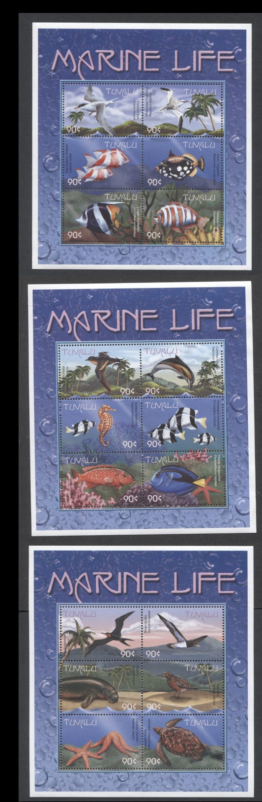 Lot 66 Tuvalu SC#818-820 2000 Marine Life & Birds Issues, 3 VFNH Souvenir Sheets, Click on Listing to See ALL Pictures, 2017 Scott Cat. $22.5
