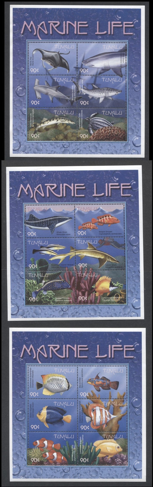 Lot 67 Tuvalu SC#821-823 2000 Marine Life & Birds Issues, 3 VFNH Souvenir Sheets, Click on Listing to See ALL Pictures, 2017 Scott Cat. $22.5