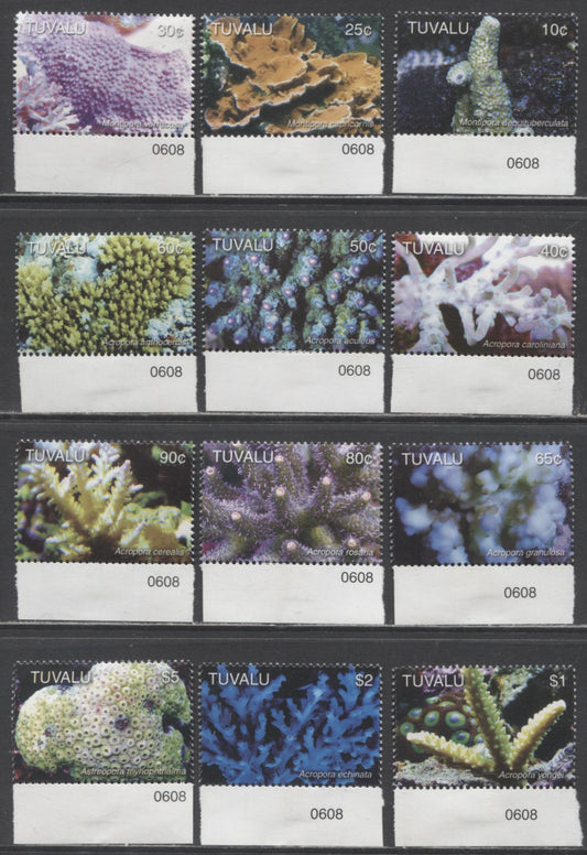Lot 69 Tuvalu SC#995-1006 2006 Corals Issue, 12 VFOG Singles, Click on Listing to See ALL Pictures, 2017 Scott Cat. $19