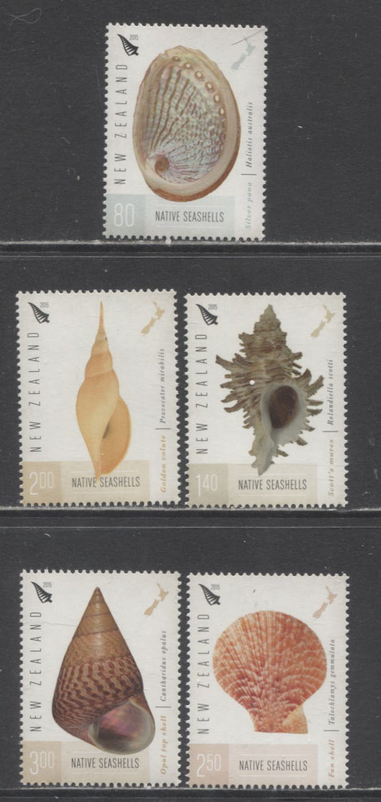 Lot 7 New Zealand SC#2586-2590 2015 Shells Issue, 5 VFNH Singles, Click on Listing to See ALL Pictures, 2017 Scott Cat. $14.6