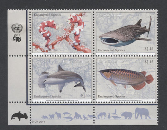 Lot 78 United Nations - New York SC#1100a  2014 Endangered Species Issue, A VFOG Block Of 4, Click on Listing to See ALL Pictures, 2017 Scott Cat. $9.75