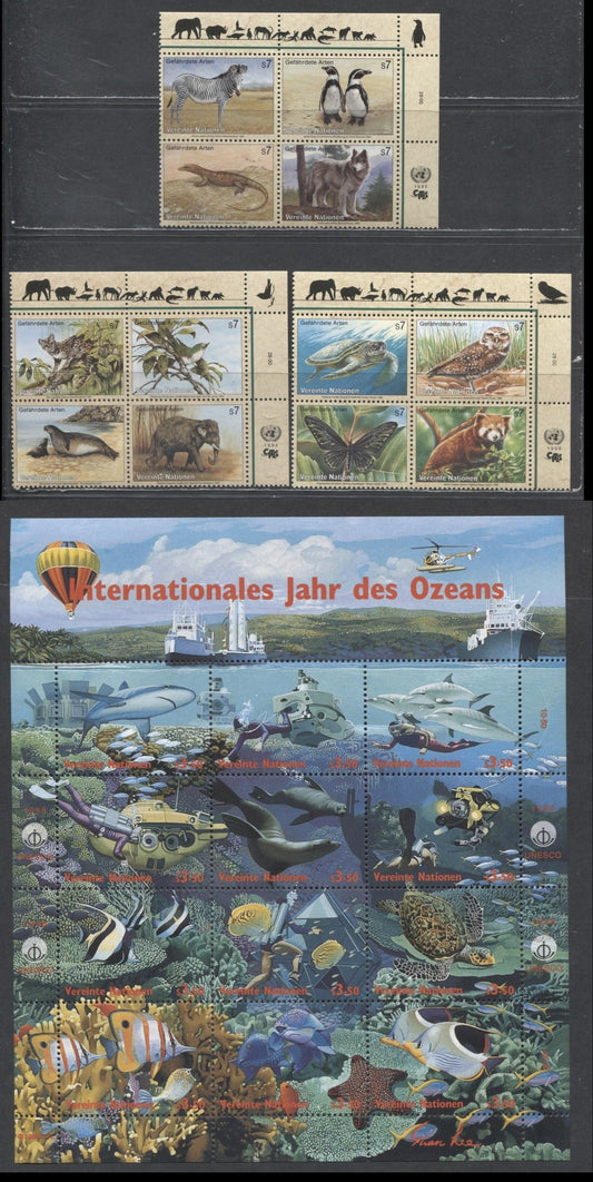 Lot 82 United Nations - Vienna SC#146a/239 1993-1998 Endangered Species - International Year Of The Ocean Issues, 4 VFNH/OG Blocks Of 4 & Souvenir Sheet, Click on Listing to See ALL Pictures, 2017 Scott Cat. $21