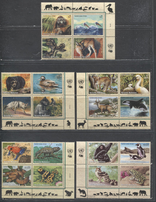 Lot 85 United Nations - Vienna SC#256a/379a 1999-2006 Endangered Species Issues, 5 VFNH Blocks Of 4, Click on Listing to See ALL Pictures, 2017 Scott Cat. $23
