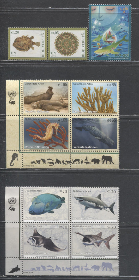 Lot 87 United Nations - Vienna SC#420a/556a 2008-2014 Endangered Species, International Year Of Biodiversity & Rio +20 Issues, 4 VFNH Blocks Of 4 & Singles, Click on Listing to See ALL Pictures, 2017 Scott Cat. $21.55