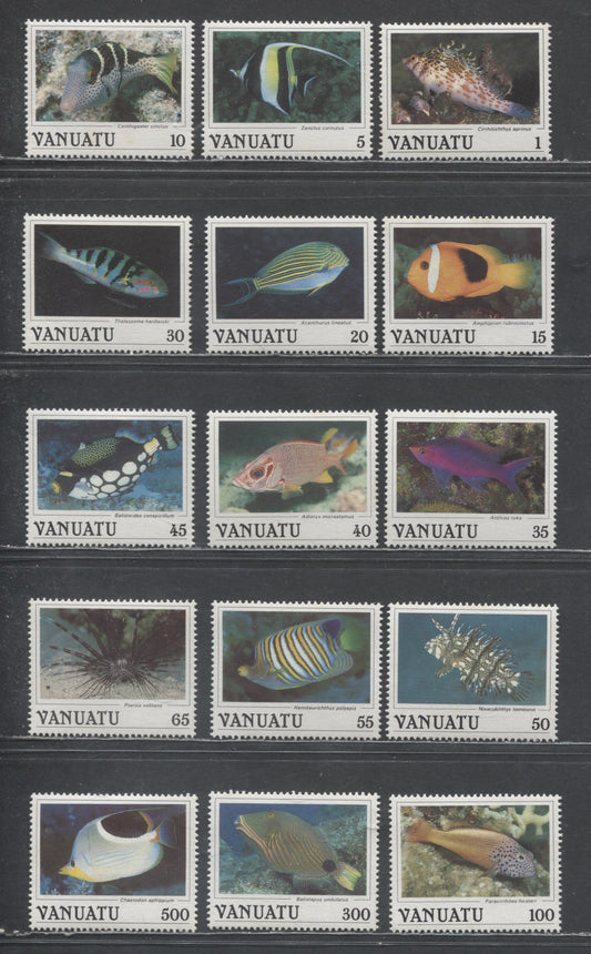 Lot 89 Vanuatu SC#442-456 1987 Fish Issue, 15 VFOG Singles, Click on Listing to See ALL Pictures, 2017 Scott Cat. $24.8