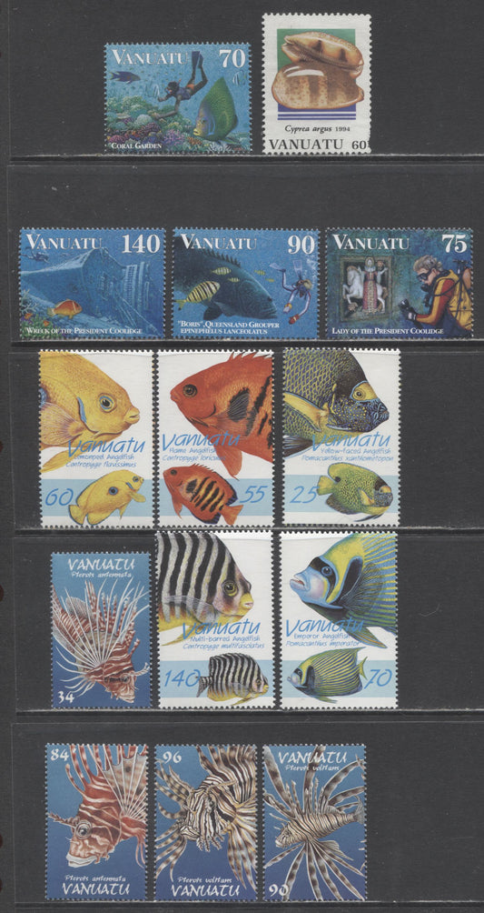 Lot 91 Vanuatu SC#632/756 1994-1999 Shells, Diving, Fish & Poisonous Fish Issues, 14 VFOG/NH Singles, Click on Listing to See ALL Pictures, 2017 Scott Cat. $21